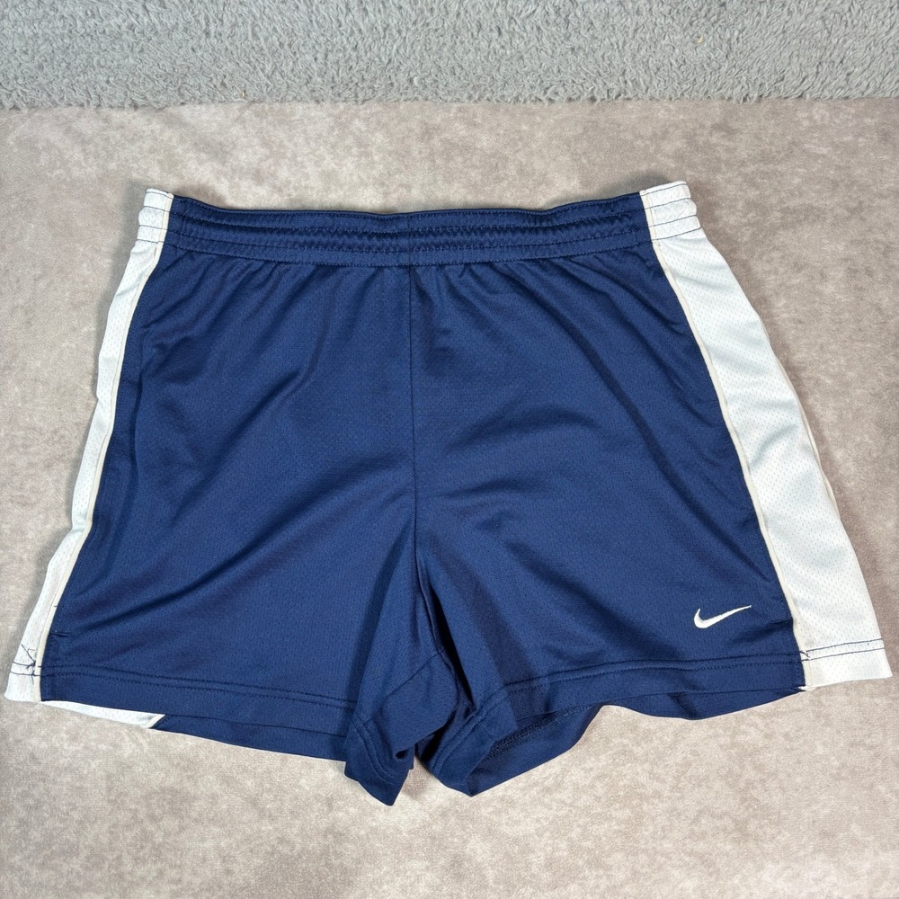 Nike Athletic Shorts Women Medium Navy Blue White Mesh Side Stripe Running Gym